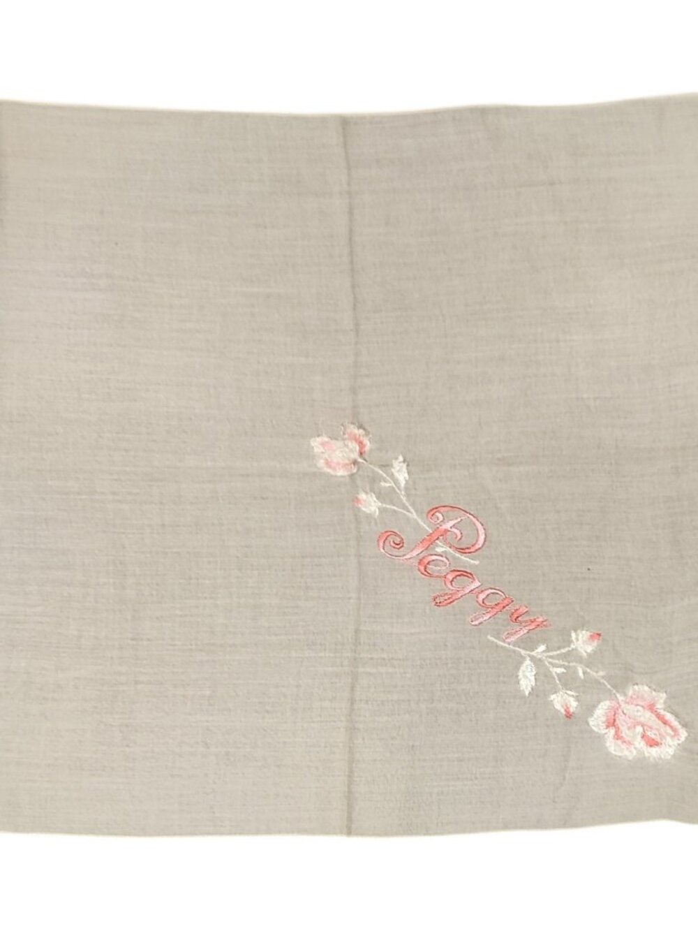 Vintage Handkerchief/Hanky White and Pink "Peggy" Florals Embroidery